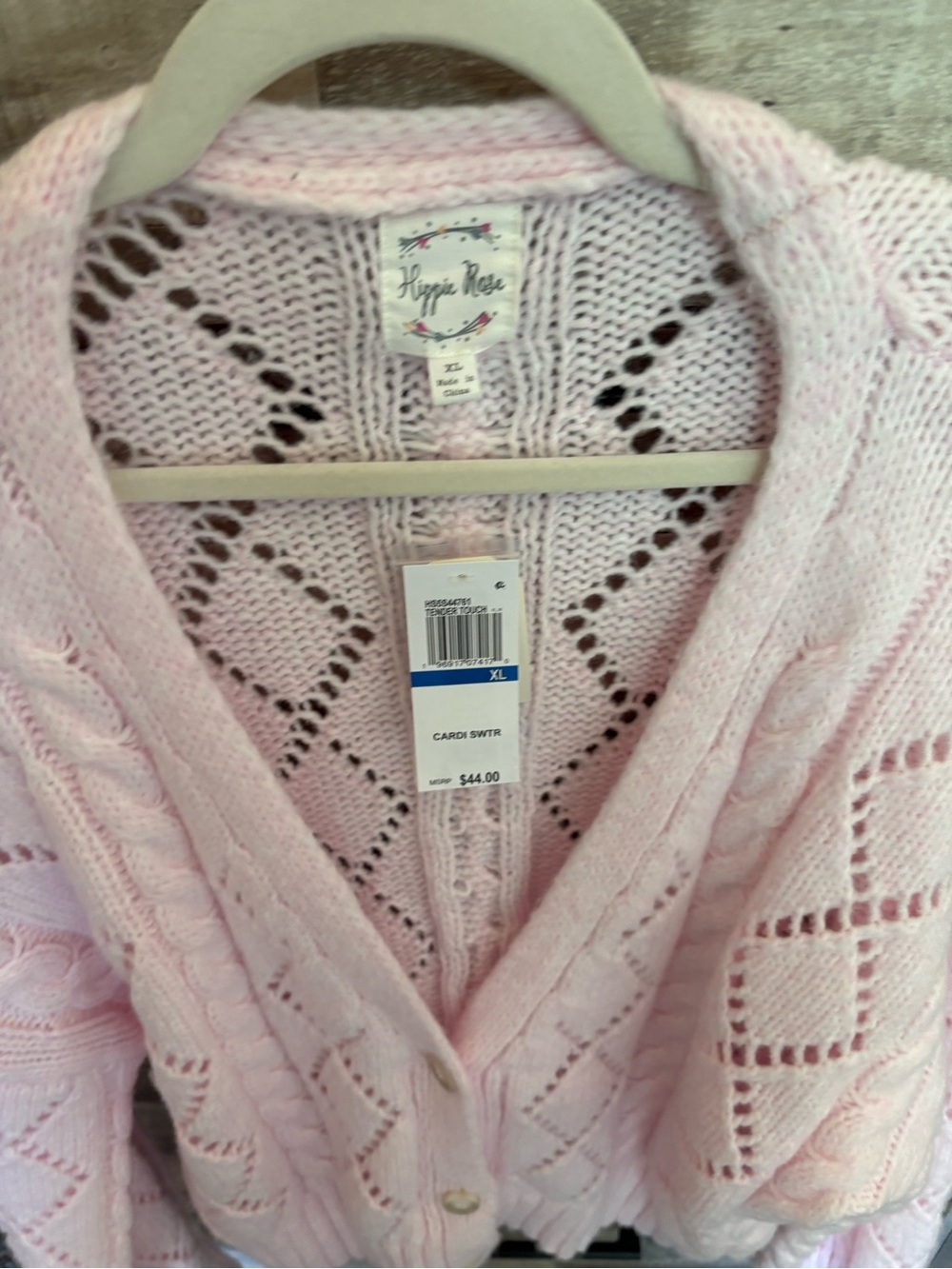 Hippie Rose Soft Pink Openwork V-Neck Cardigan
